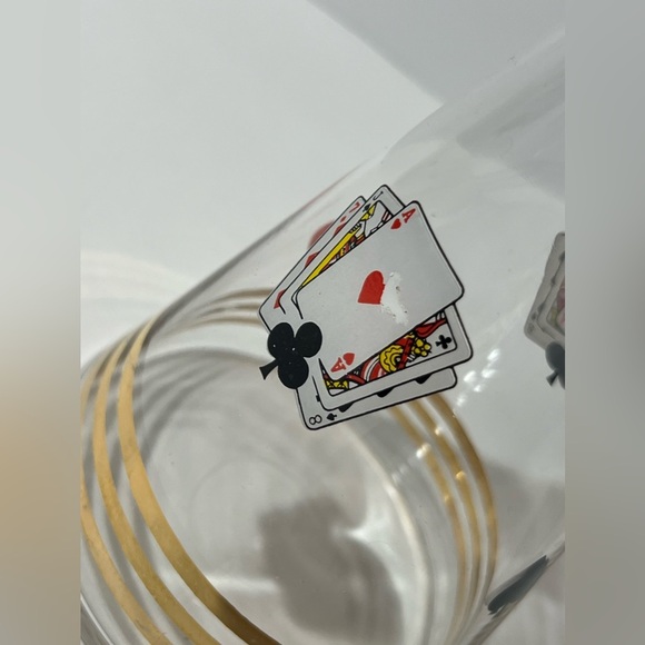 VTG Glass Carafe W/ Stopper Decanter Poker Cards Gold Accents MCM - Picture 5 of 12